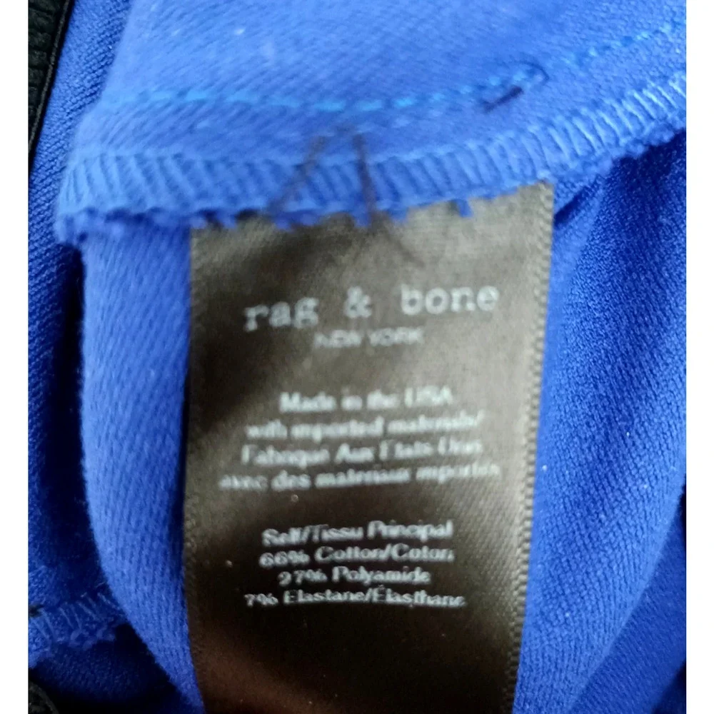 Rag & Bone Royal Blue Zip Ankle Cotton Blend Stretch Skinny Ankle Pants S or 6